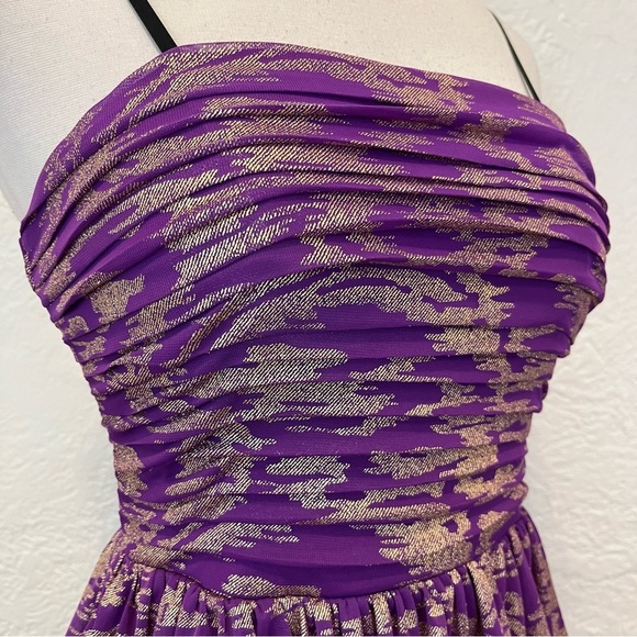 Y2k 90s Vintage Mini Dress Purple Gold Metallic Tiered Jodi Kristopher 5 - Picture 13 of 13
